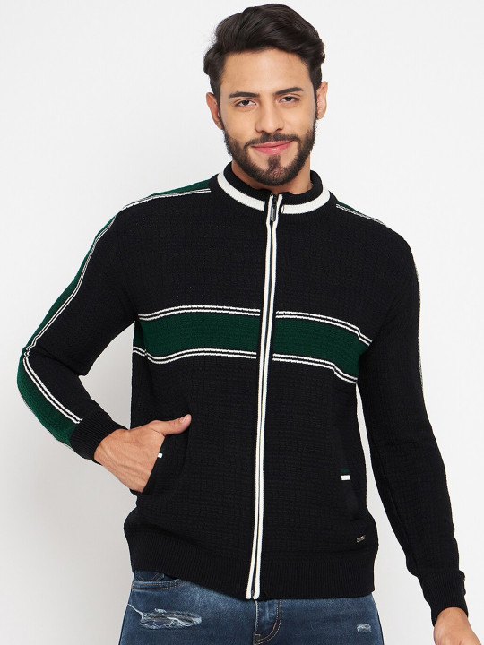 Duke Colourblocked Mock Collar Long Sleeves Acrylic Cardigan Sweaters