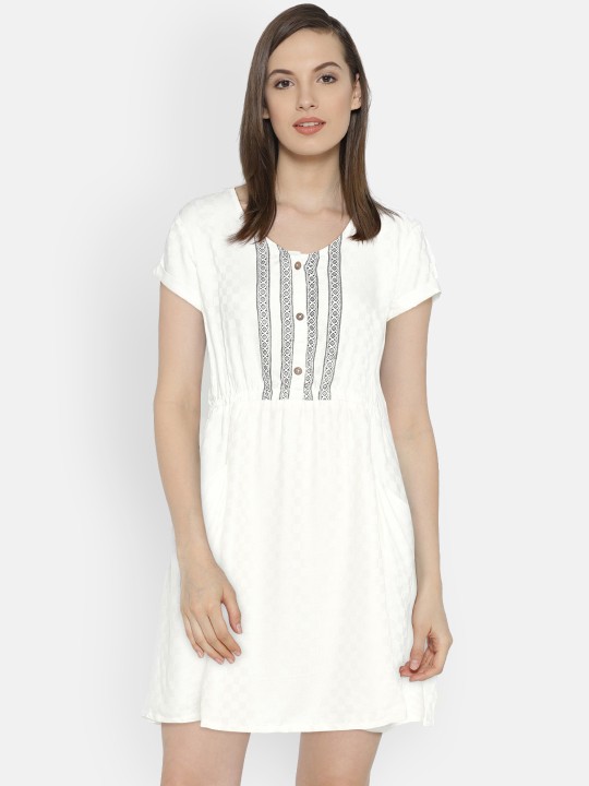 Women White Printed A-Line Dress M