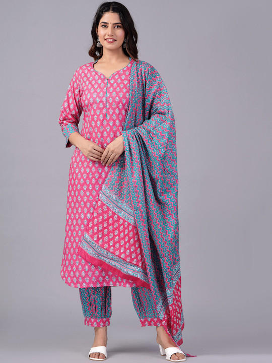 KALINI Ethnic Motifs Printed Regular Pure Cotton Kurta With Salwar & Dupatta