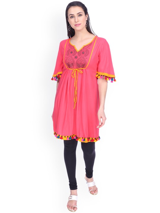Women Coral Solid Fit and Flare Dress S