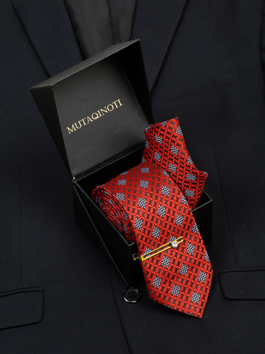 MUTAQINOTI Mens Woven Design Silk Accessory Gift Set