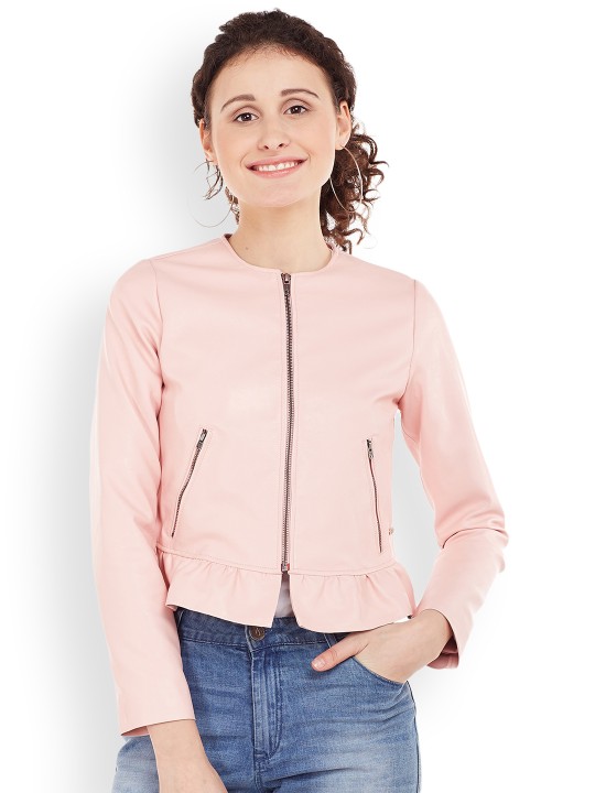 Women Pink Solid Open Front Jacket XS