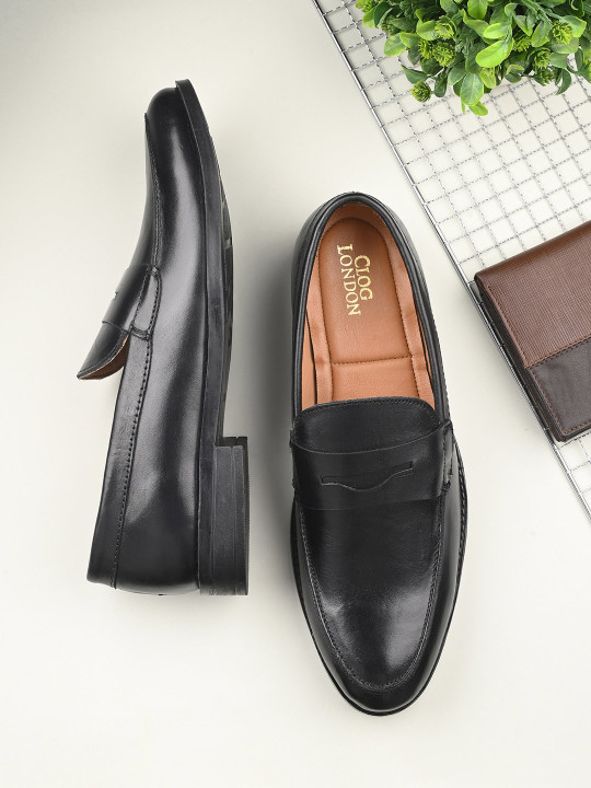 CLOG LONDON Men Round Toe Leather Penny Loafers