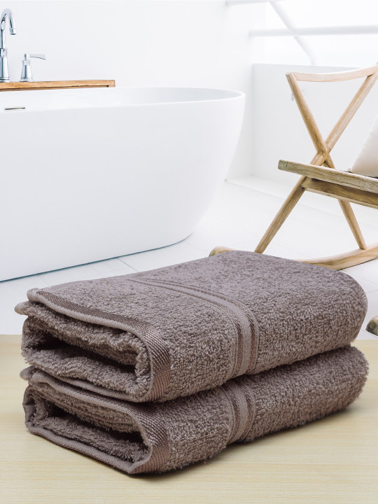 RANGOLI Brown 2 Pcs Super Comfy Quick-Dry 400 GSM Cotton Hand Towels