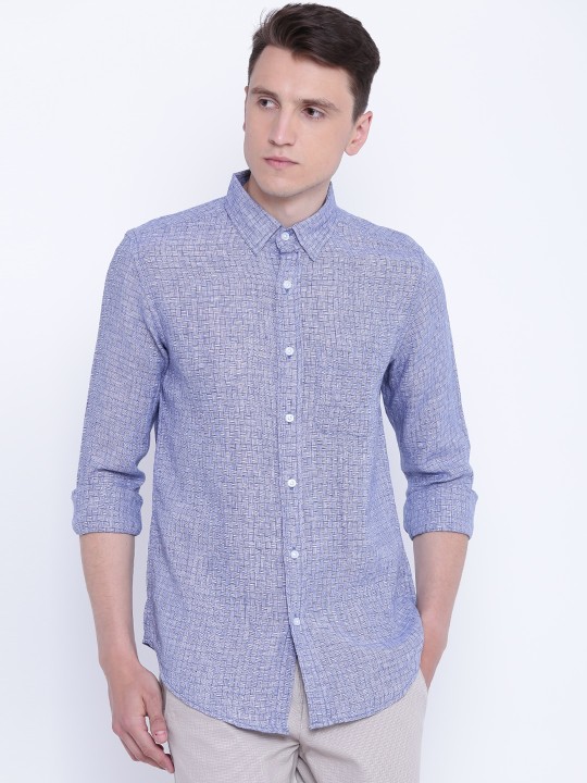 Men Blue Regular Fit Self-Design Casual Shirt 38