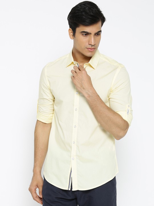 Men Yellow Regular Fit Solid Casual Shirt 40