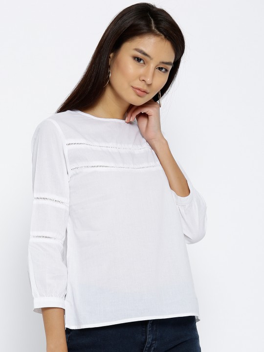 Women White Solid Top XL