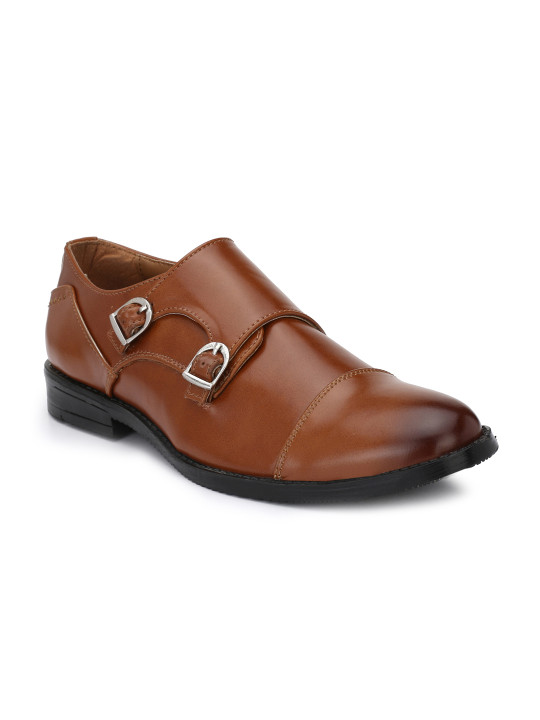 Hirels Tan Double Monk Formal Shoes