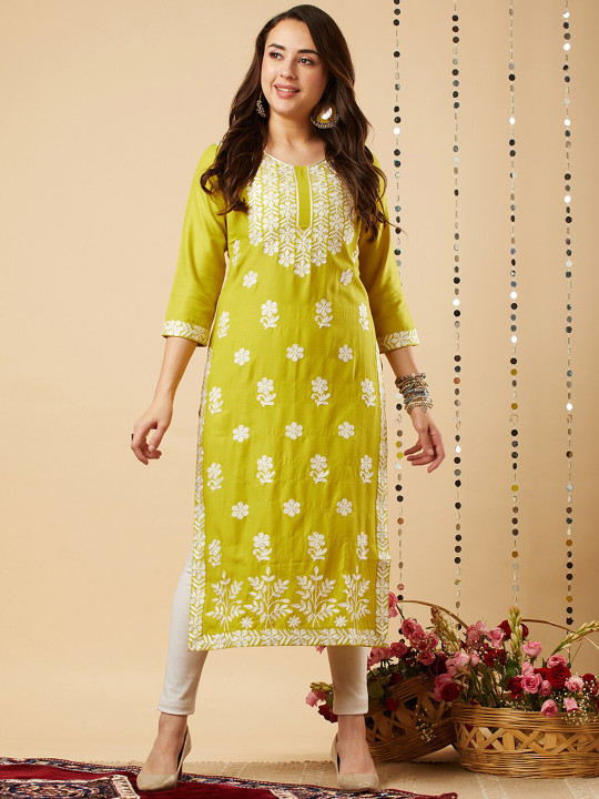 KALINI Ethnic Motifs Embroidered Straight Kurta