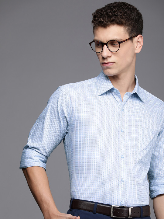 Raymond Slim Fit Self Checked Opaque Pure Cotton Formal Shirt