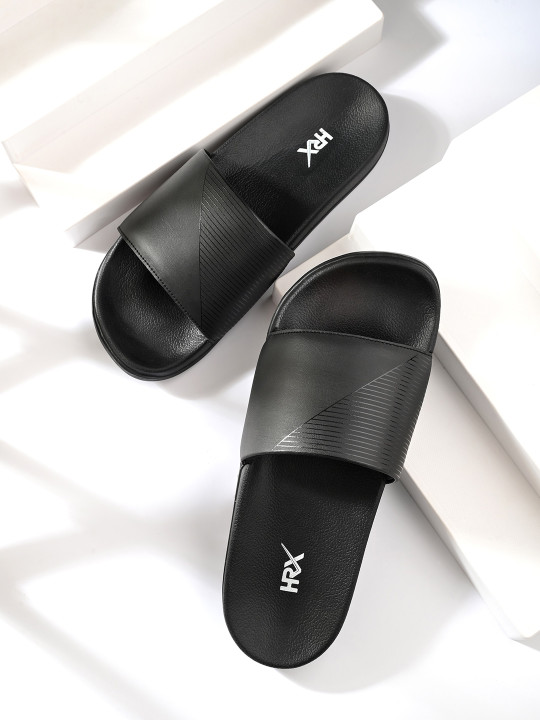 HRX by Hrithik Roshan Men Black Printed Sliders