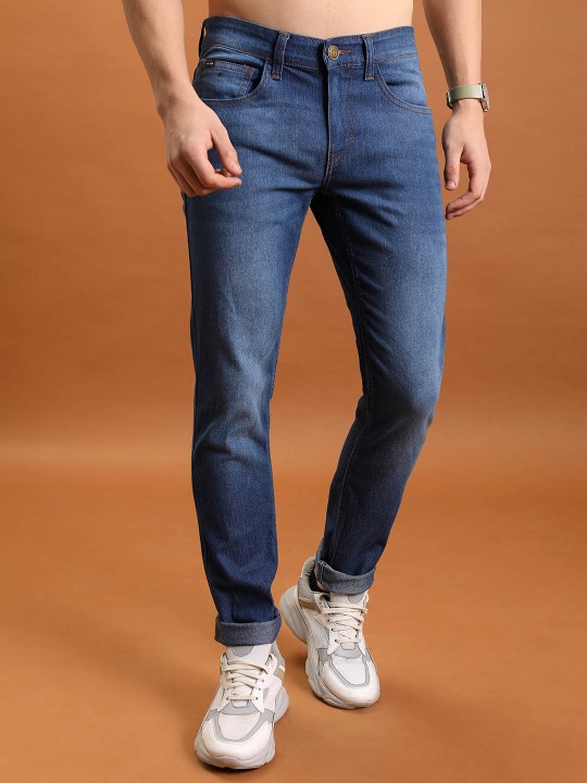Men Straight Fit Mid-Rise Light Fade Stretchable Cotton Jeans Men Straight Fit Mid-Rise Light Fade Stretchable Cotton Jeans