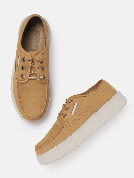 Woodland Men Round Toe Leather Derbys