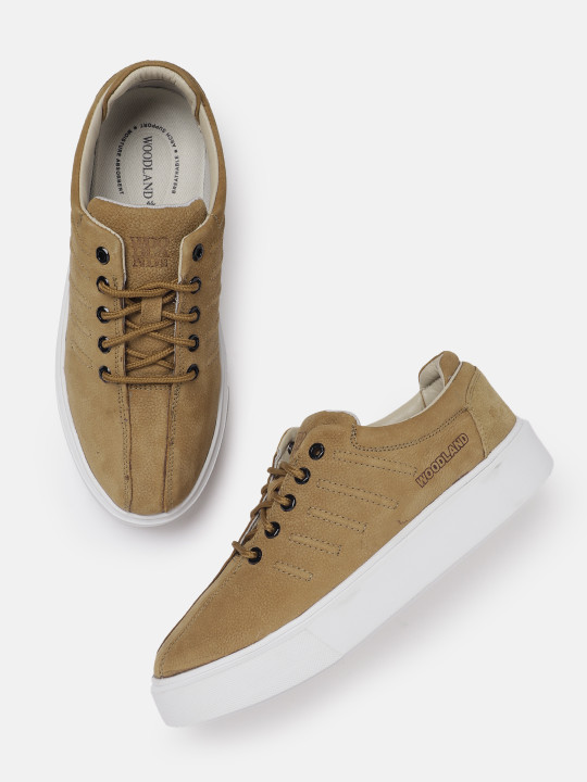 Woodland Men Round Toe Leather Sneakers