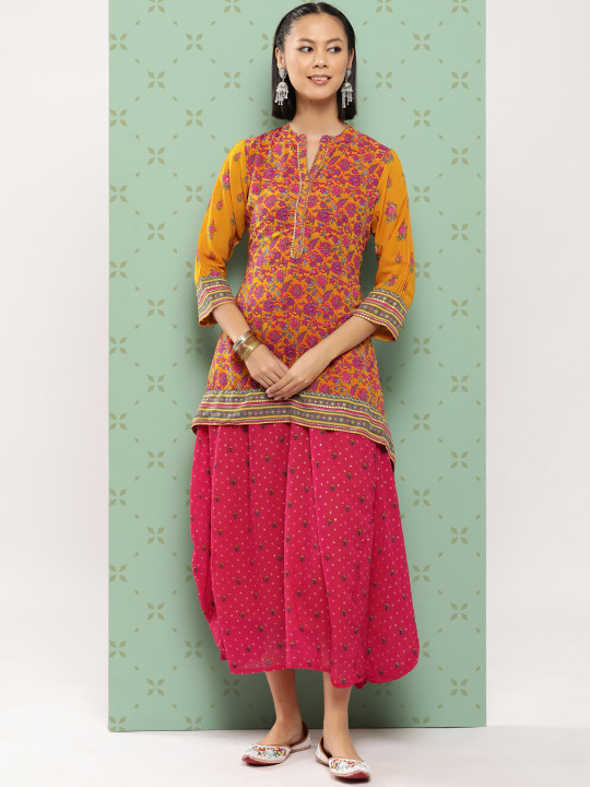 Juniper Floral Printed Georgette Layered Maxi Ethnic Dress
