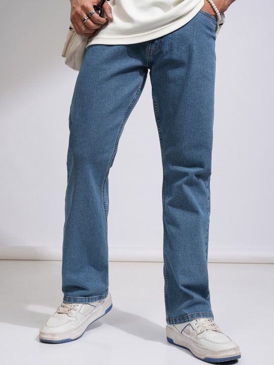 Men Bootcut Mid-Rise Clean Look Stretchable Jeans