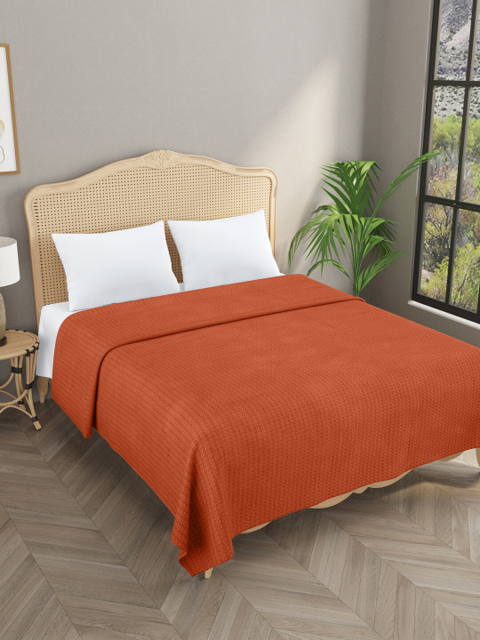 Gulaab Jaipur Orange Geometric Cotton 800 GSM Mild Winter Double Bed Blanket