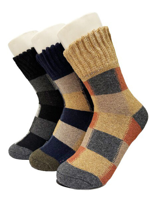 Alexvyan Men Pack of 3 Checked Calf-Length Winter Woolen Warm Socks
