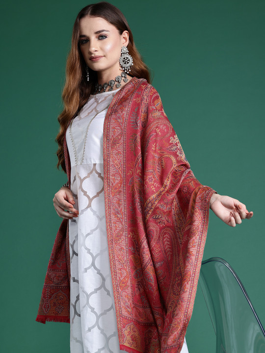 Sangria Paisley Woven Design Stole