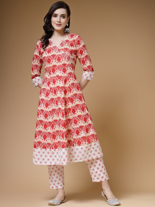 Indibelle Ethnic Motifs Printed V-Neck Cotton Kurta