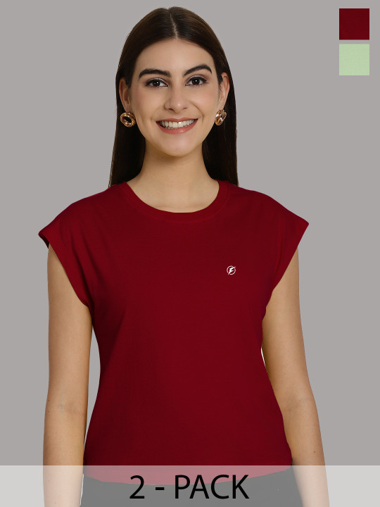 Friskers Women Maroon 2 Extended Sleeves Applique T-shirt