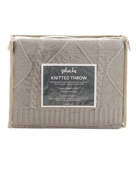 Pluchi Grey Self-Design Pure Cotton Throw