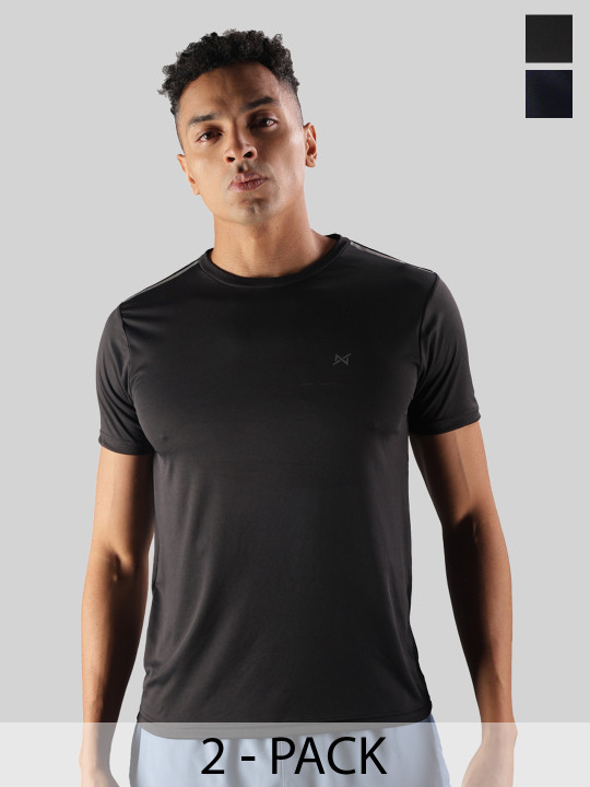 Force NXT Men Microfiber Anti Viral Anti Odour Cool Round Neck Pack Of 2 Sports Printed T-Shirt