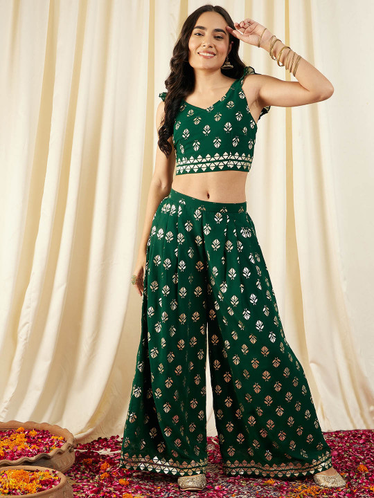 MABISH by Sonal Jain Printed V-Neck Sleeveless Crop Top With Palazzo Co-Ords