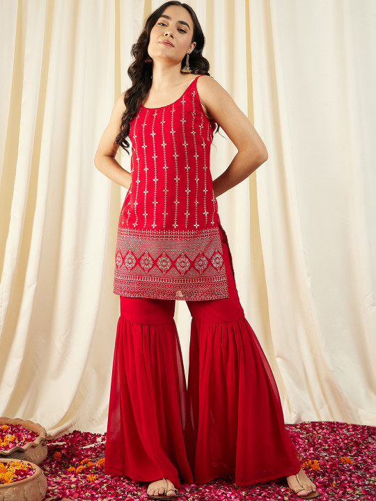 MABISH by Sonal Jain Ethnic Motifs Printed Shoulder Straps Sleeveless Kurti With Sharara