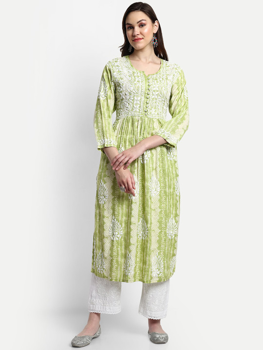 Indiankala4u Women Chikankari Embroidered Nyra Cut Kurta