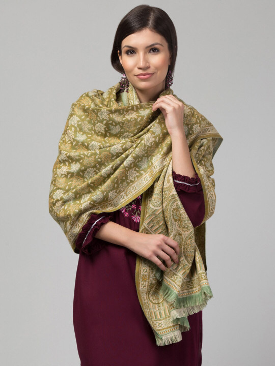 Tweedle Floral Woven Design Acrylic Jamawar Shawl