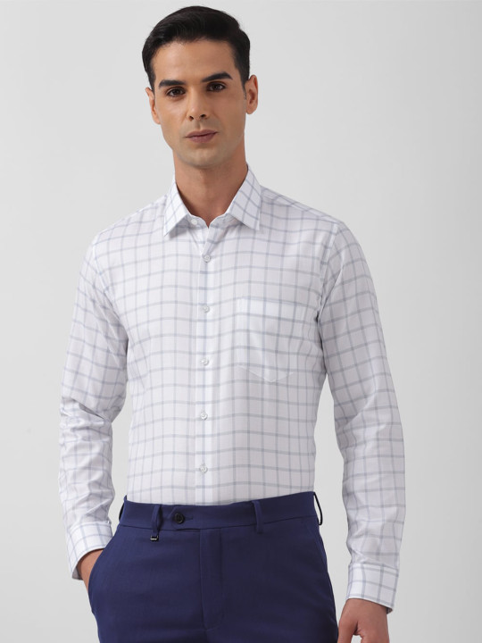 Van Heusen Grid Tattersall Checked Slim Fit Pure Cotton Formal Shirt