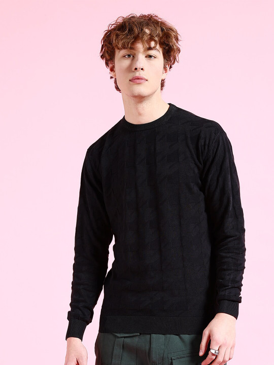 The Indian Garage Co Geometric Self Design Acrylic Pullover