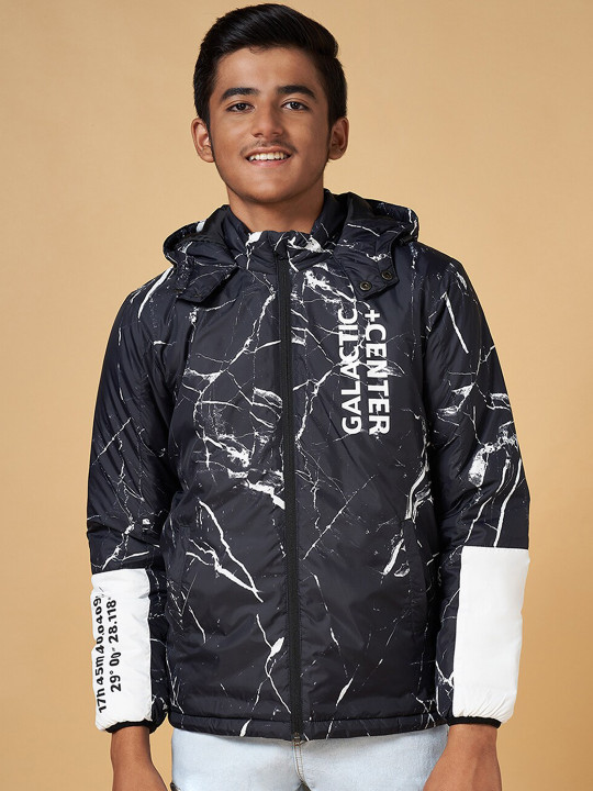 Coolsters by Pantaloons Boys Abstract Printed Hooded Bomber Jacket