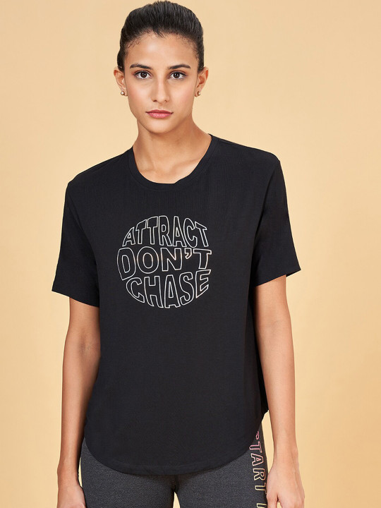 Ajile by Pantaloons Typography Printed Short Sleeves Relaxed Fit Running Sports T-shirt