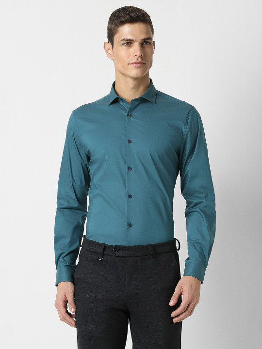 Peter England Men Blue Slim Fit Opaque Formal Shirt