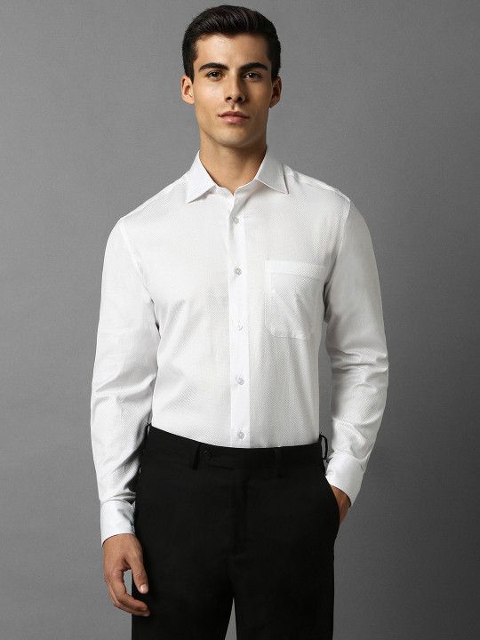Louis Philippe Pure Cotton Self Design Classic Fit Textured Formal Shirt