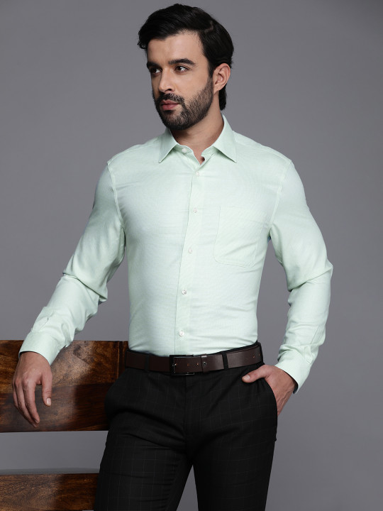Louis Philippe Pure Cotton Self Design Classic Fit Textured Formal Shirt