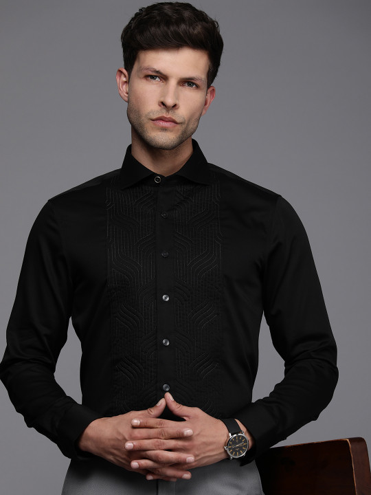 Louis Philippe Pure Cotton Embroidered Slim Fit Opaque Formal Shirt