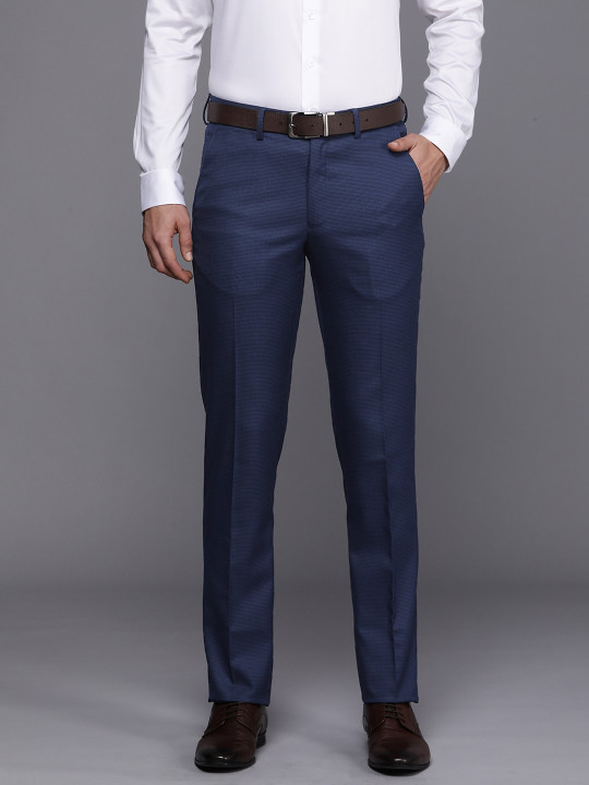 Louis Philippe Men Self Design Mid-Rise Textured Slim Fit Formal Trousers