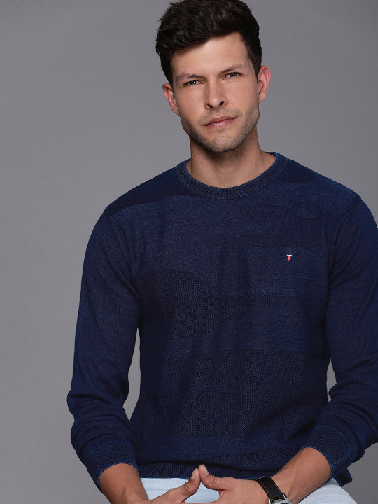 Louis Philippe Jeans Pure Cotton Self Design Pullover Sweaters