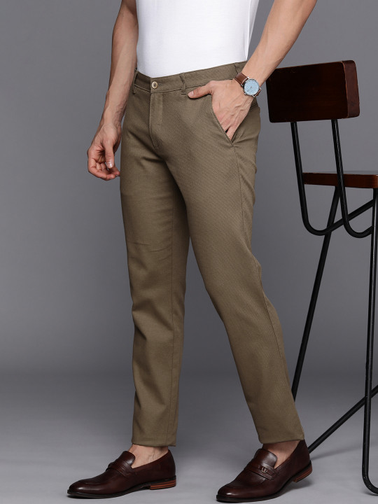 Louis Philippe Sport Men Textured Self Design Tapered Fit Low-Rise Woven Regular Trousers