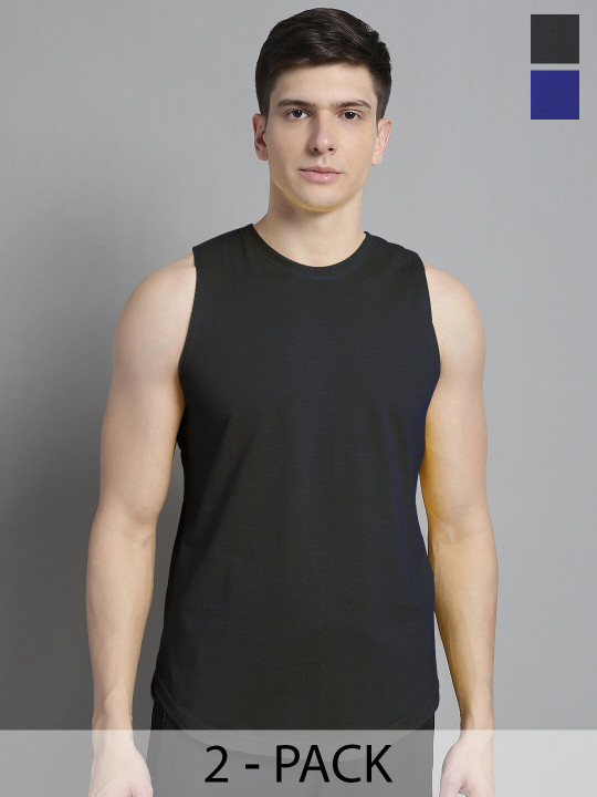 FBAR Pack Of 2 Round Neck Sleeveless Bio-Wash Pure Cotton Gym Vest