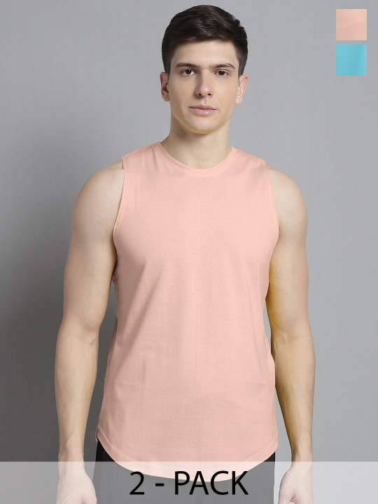 FBAR Pack of 2 Round Neck Sleeveless Bio Wash Pure Cotton Gym Vest