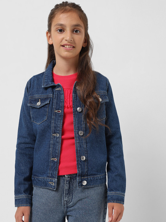 Vero Moda Girls Washed Crop Cotton Denim Jacket