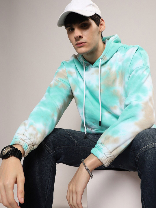 Campus Sutra Tie-Dye Hooded Long Sleeve Cotton Pullover Sweatshirt