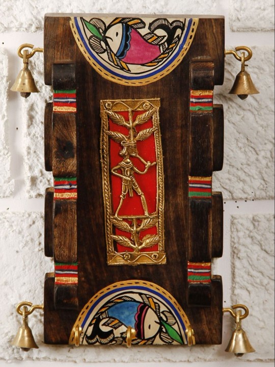 Wooden Dhokra Warli Brown Key Holder