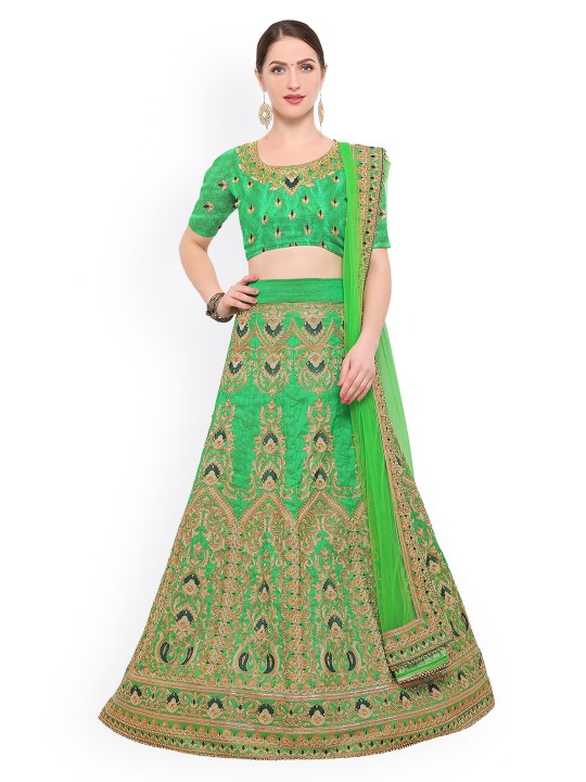 Green Semi-Stitched Lehenga & Blouse with Dupatta