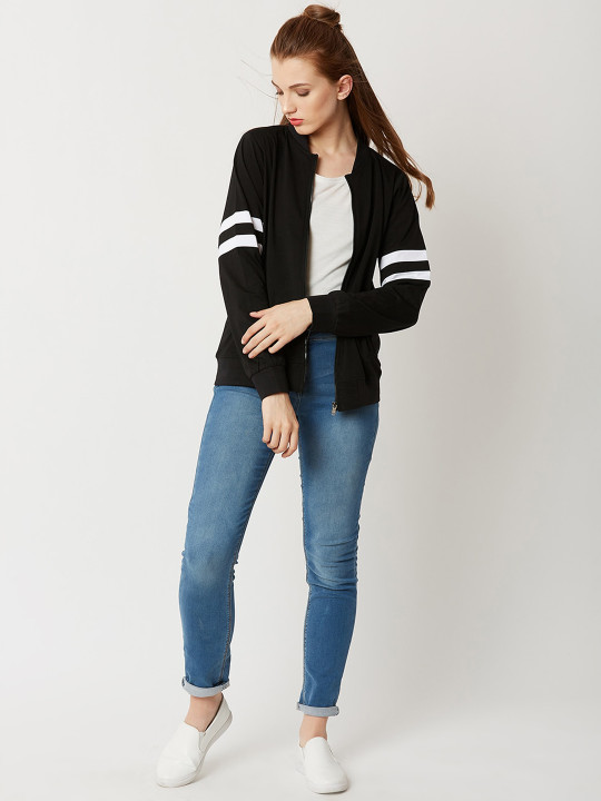 DressBerry Black Mock Collar Bomber Jacket