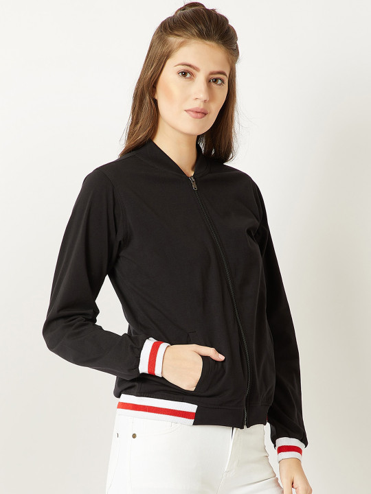 DressBerry Black Mock Collar Bomber Jacket